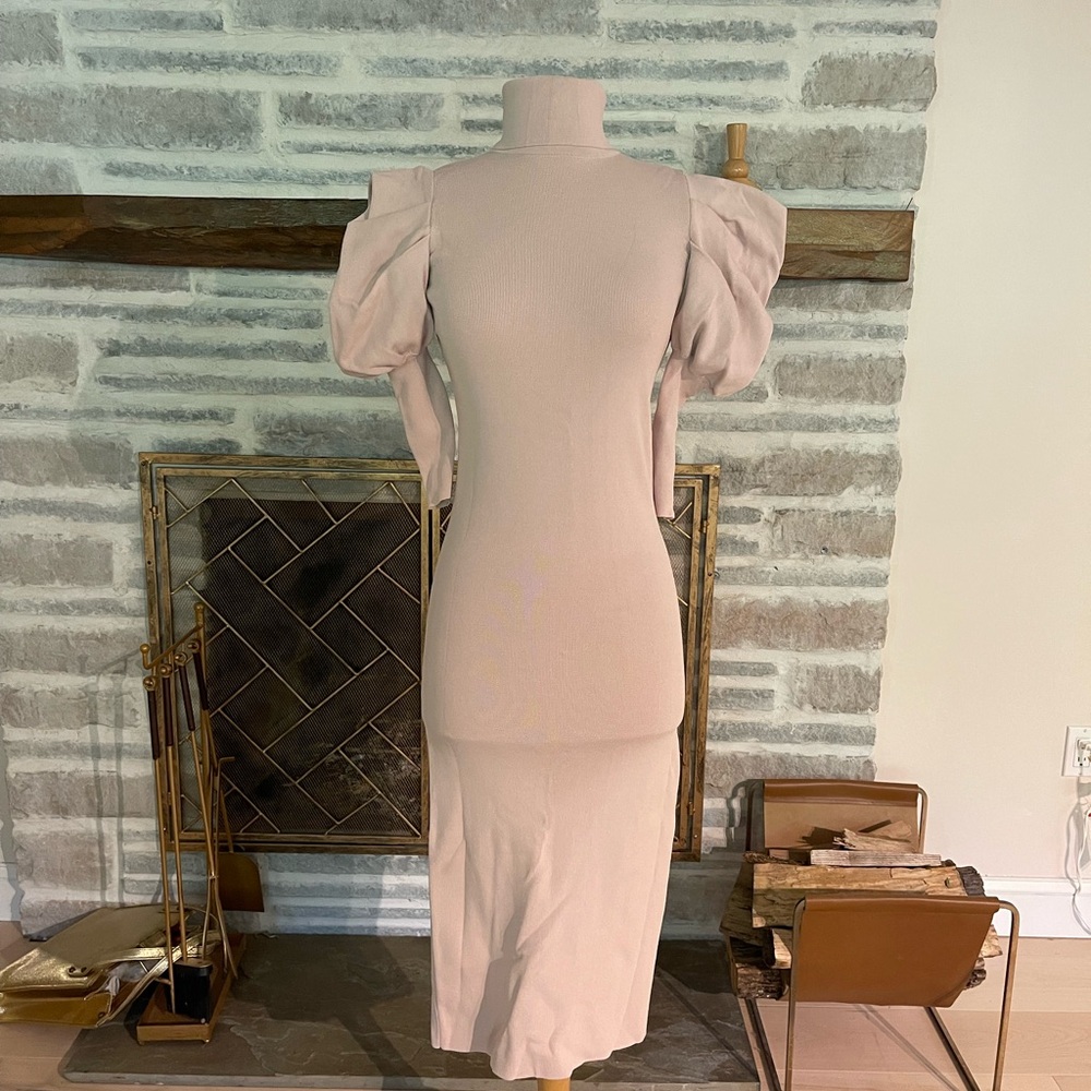 Elegant Cream Puff Sleeve Dress